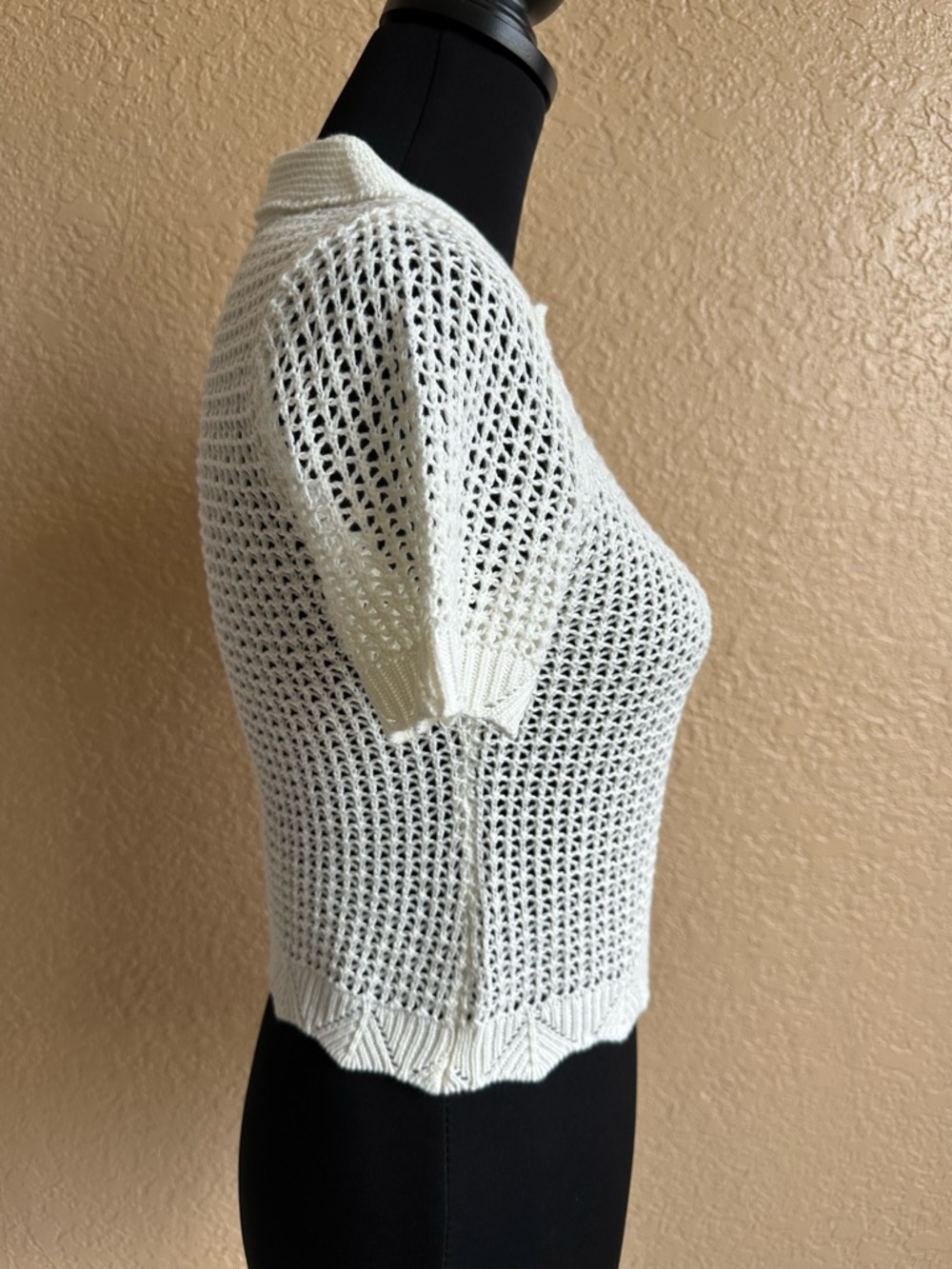 No Comment White Crochet Knit Stretch Button-Up Cardigan Top Size S - Picture 5 of 16
